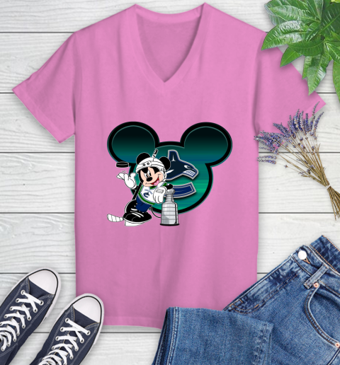 NHL Vancouver Canucks Stanley Cup Mickey Mouse Disney Hockey T Shirt Women's V-Neck T-Shirt 14