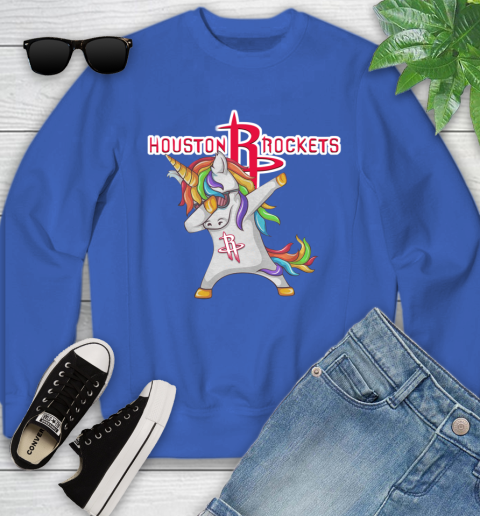 Houston Rockets NBA Basketball Funny Unicorn Dabbing Sports Youth Sweatshirt 8