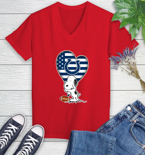 Indianapolis Colts NFL Football The Peanuts Movie Adorable Snoopy Women's V-Neck T-Shirt 12
