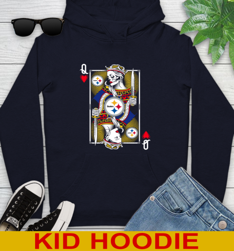 NFL Football Pittsburgh Steelers The Queen Of Hearts Card Shirt Youth Hoodie 3