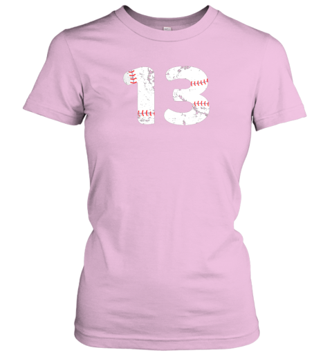 zsb5 number 13 baseball vintage distressed team ladies t shirt 20 front light pink