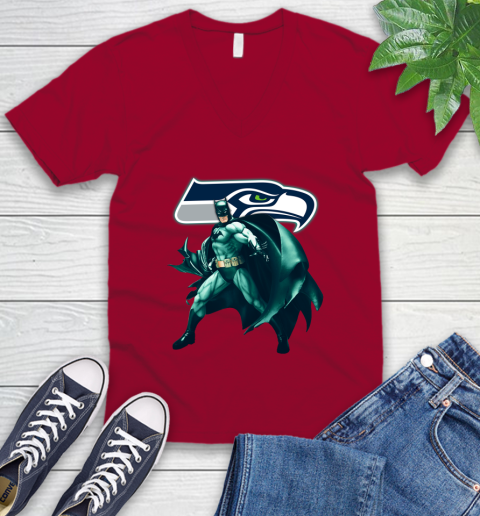 NFL Batman Football Sports Seattle Seahawks V-Neck T-Shirt 8