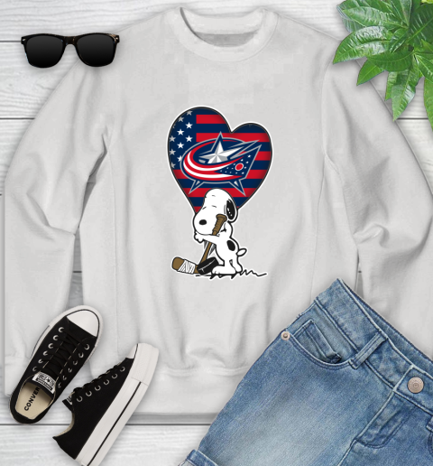 Columbus Blue Jackets NHL Hockey The Peanuts Movie Adorable Snoopy Youth Sweatshirt