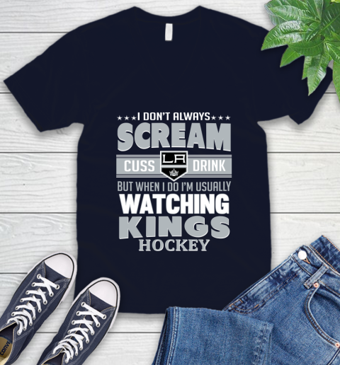 Los Angeles Kings NHL Hockey I Scream Cuss Drink When I'm Watching My Team V-Neck T-Shirt 2