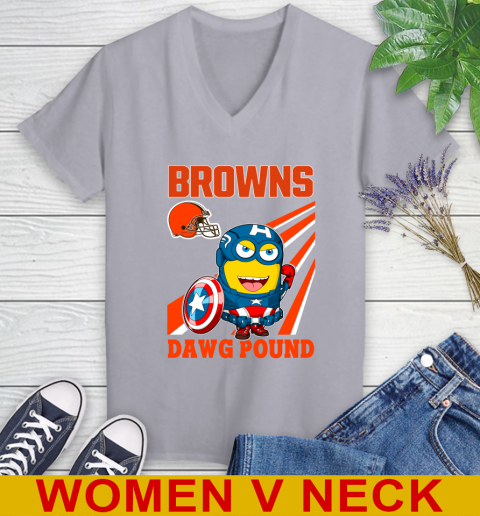 NFL Football Cleveland Browns Captain America Marvel Avengers Minion Shirt Women's V-Neck T-Shirt 4