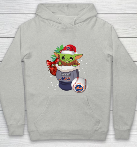 New York Mets Christmas Baby Yoda Star Wars Funny Happy MLB Youth Hoodie 2