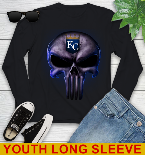 Kansas City Royals MLB Baseball Punisher Skull Sports Youth Long Sleeve