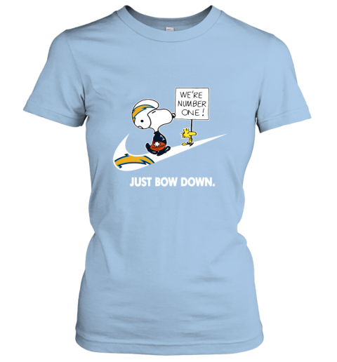 nfl Los Angeles Chargers Are Number One – nike Just Bow Down Snoopy r6mc los angeles chargers are number one ndash just bow dow ladies t shirt 20 front light blue
