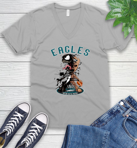 NFL Philadelphia Eagles Football Venom Groot Guardians Of The Galaxy V-Neck T-Shirt 4
