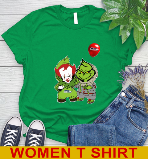 Seattle Seahawks Baby Pennywise Grinch Christmas NFL Football Women's T-Shirt 6