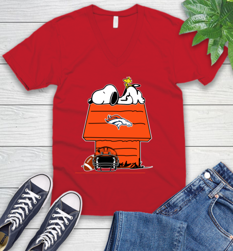 Denver Broncos NFL Football Snoopy Woodstock The Peanuts Movie V-Neck T-Shirt 7