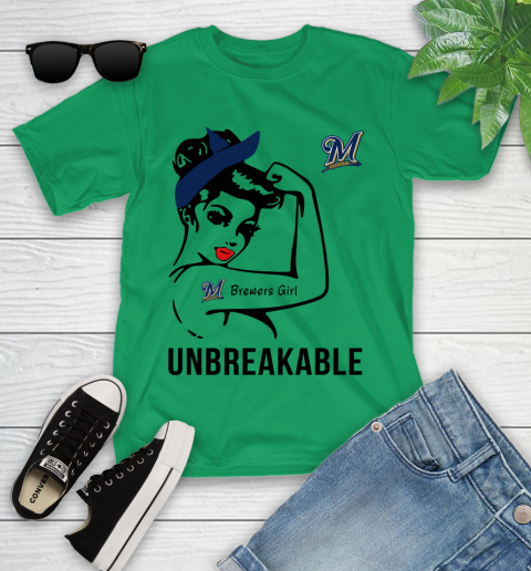 MLB Milwaukee Brewers Girl Unbreakable Baseball Sports Youth T-Shirt 3