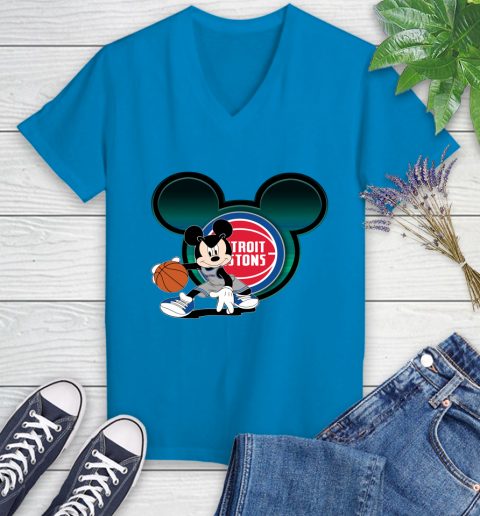NBA Detroit Pistons Mickey Mouse Disney Basketball Women's V-Neck T-Shirt 7