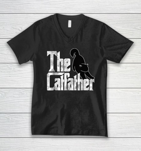 The Catfather Black Cat Father Mafia Whiskers Male Daddy V-Neck T-Shirt
