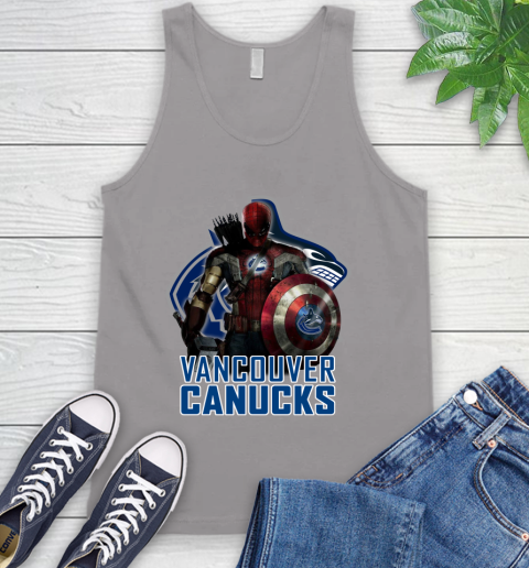 NHL Captain America Thor Spider Man Hawkeye Avengers Endgame Hockey Vancouver Canucks Tank Top 4