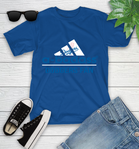 MLB A Badass Los Angeles Dodgers Fan Adidas Baseball Sports Youth T-Shirt 12