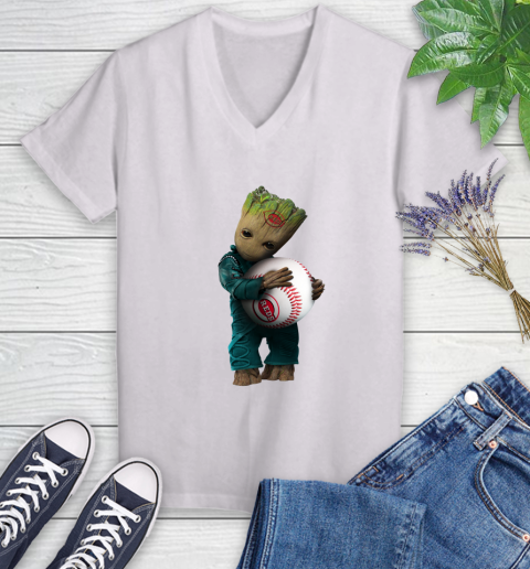 MLB Groot Guardians Of The Galaxy Baseball Sports Cincinnati Reds Women's V-Neck T-Shirt