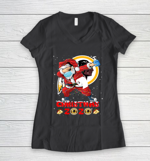 Washington Redskins Funny Santa Claus Dabbing Christmas 2020 NFL Women's V-Neck T-Shirt 6