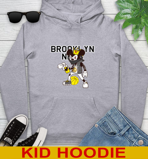 Brooklyn Nets NBA Basketball Mickey Peace Sign Sports Youth Hoodie 6