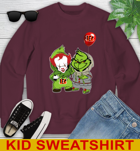 Cincinnati Bengals Baby Pennywise Grinch Christmas NFL Football Youth Sweatshirt 5