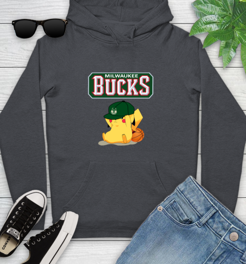 NBA Pikachu Basketball Sports Milwaukee Bucks Youth Hoodie 8