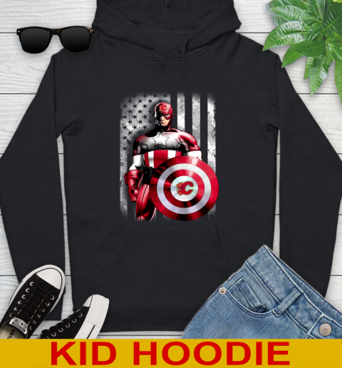 Calgary Flames NHL Hockey Captain America Marvel Avengers American Flag Shirt Youth Hoodie
