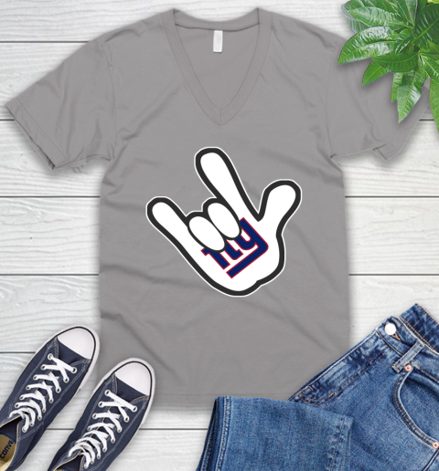 New York Giants NFL Football Mickey Rock Hand Disney V-Neck T-Shirt 4