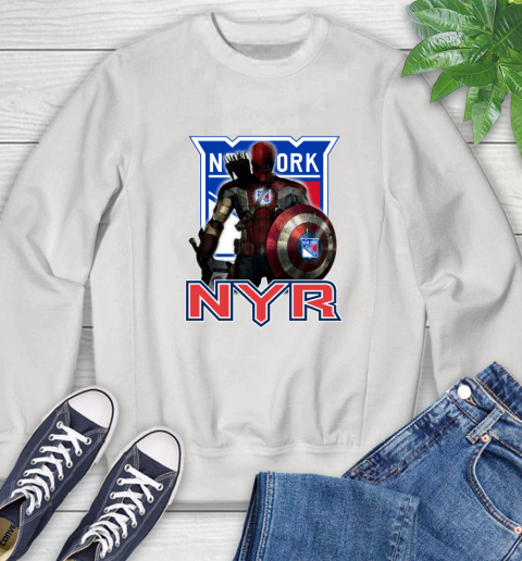 NHL Captain America Thor Spider Man Hawkeye Avengers Endgame Hockey New York Rangers Sweatshirt