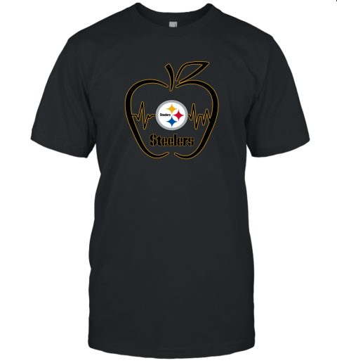 Apple Heartbeat Teacher Symbol Pittsburg Steelers Unisex Jersey Tee