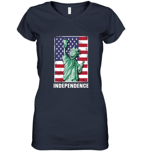 bceu rick and morty statue of liberty independence day 4th of july shirts women v neck t shirt 39 front navy