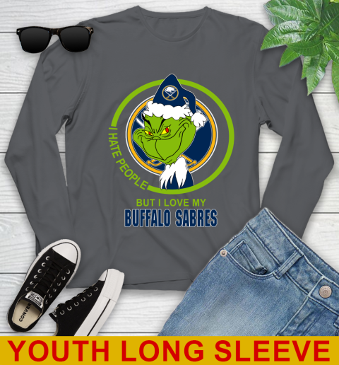 Buffalo Sabres NHL Christmas Grinch I Hate People But I Love My Favorite Hockey Team Youth Long Sleeve 9