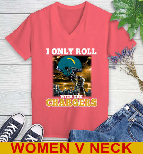 Los Angeles Chargers NFL Football I Only Roll With My Team Sports Women's V-Neck T-Shirt 6