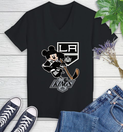 Los Angeles Kings Mickey Mouse Disney Hockey T Shirt Women's V-Neck T-Shirt 16