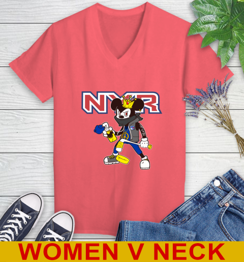 New York Rangers NHL Hockey Mickey Peace Sign Sports Women's V-Neck T-Shirt 7
