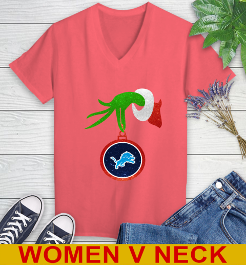 Detroit Lions Grinch Merry Christmas NFL Football Women's V-Neck T-Shirt 7