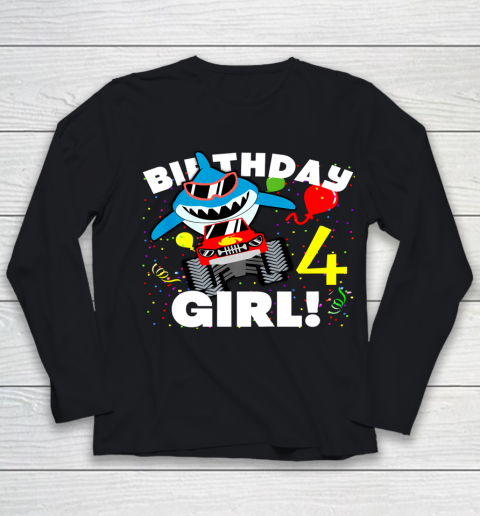Kids 4 Year Old 4th Shark Monster Truck Birthday Party For Girls Youth Long Sleeve