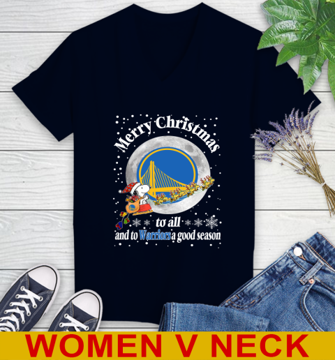 Golden State Warriors Merry Christmas To All And To Warriors A Good Season NBA Basketball Sports Women's V-Neck T-Shirt 2