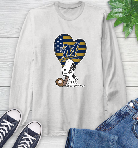Milwaukee Brewers MLB Baseball The Peanuts Movie Adorable Snoopy (1) Long Sleeve T-Shirt