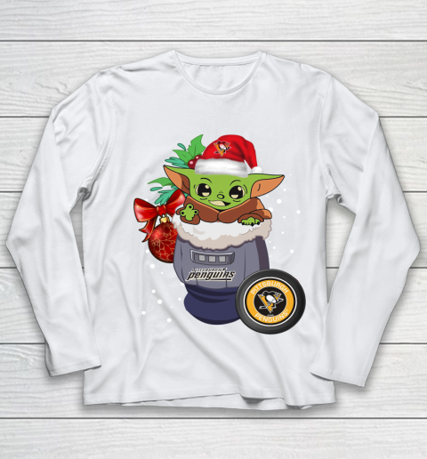 Pittsburgh Penguins Christmas Baby Yoda Star Wars Funny Happy NHL Youth Long Sleeve 2