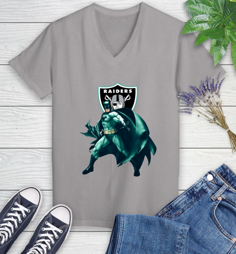 NFL Batman Football Sports Oakland Raiders Women's V-Neck T-Shirt 4