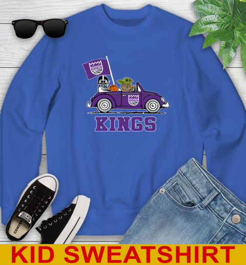 NBA Basketball Sacramento Kings Darth Vader Baby Yoda Driving Star Wars Shirt Youth Sweatshirt 7