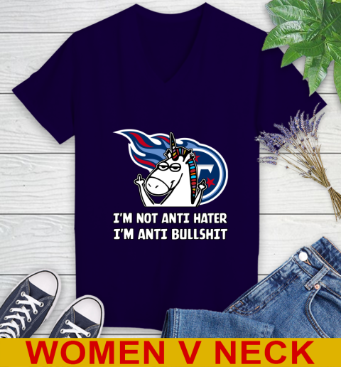 Tennessee Titans NFL Football Unicorn I'm Not Anti Hater I'm Anti Bullshit Women's V-Neck T-Shirt 4