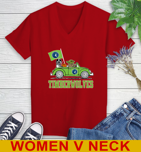 NBA Basketball Minnesota Timberwolves Darth Vader Baby Yoda Driving Star Wars Shirt Women's V-Neck T-Shirt 12