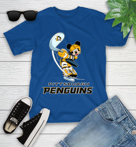 NHL Hockey Pittsburgh Penguins Cheerful Mickey Mouse Shirt Youth T-Shirt 9