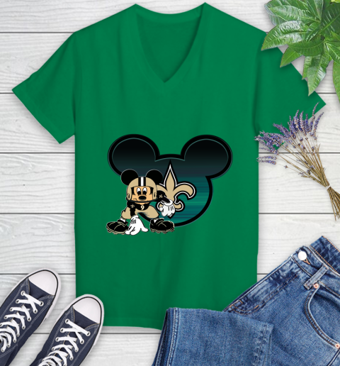 NFL New Orleans Saints Mickey Mouse Disney Football T Shirt Women's V-Neck T-Shirt 5
