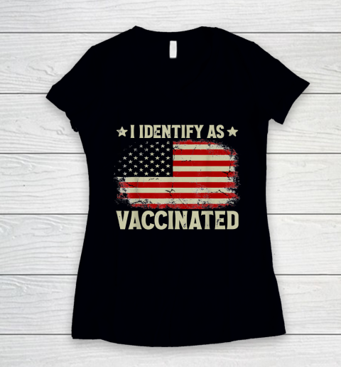 I Identify As Vaccinated Patriotic American Flag 4th of July Women's V-Neck T-Shirt