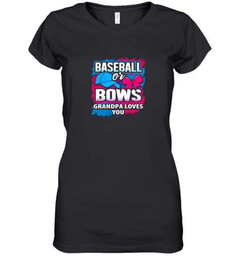 Baseball Or Bows Grandmpa Loves You Gender Reveal Pink Blue Women's V-Neck T-Shirt