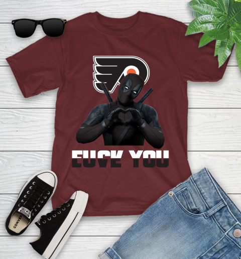NHL Philadelphia Flyers Deadpool Love You Fuck You Hockey Sports Youth T-Shirt 14