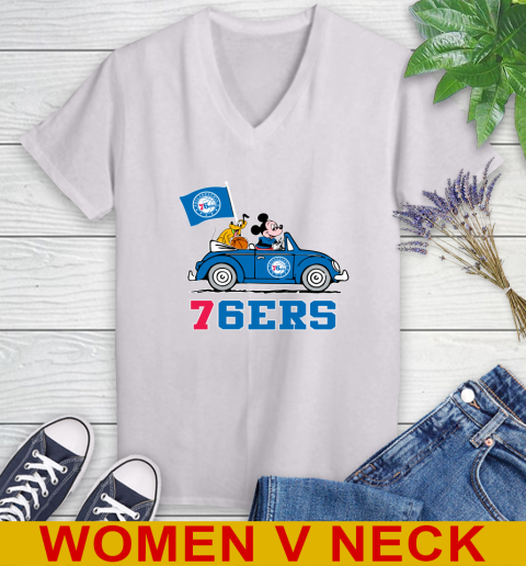 NBA Basketball Philadelphia 76ers Pluto Mickey Driving Disney Shirt Women's V-Neck T-Shirt