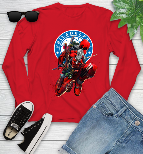 NBA Deadpool Marvel Comics Sports Basketball Philadelphia 76ers Youth Long Sleeve 11